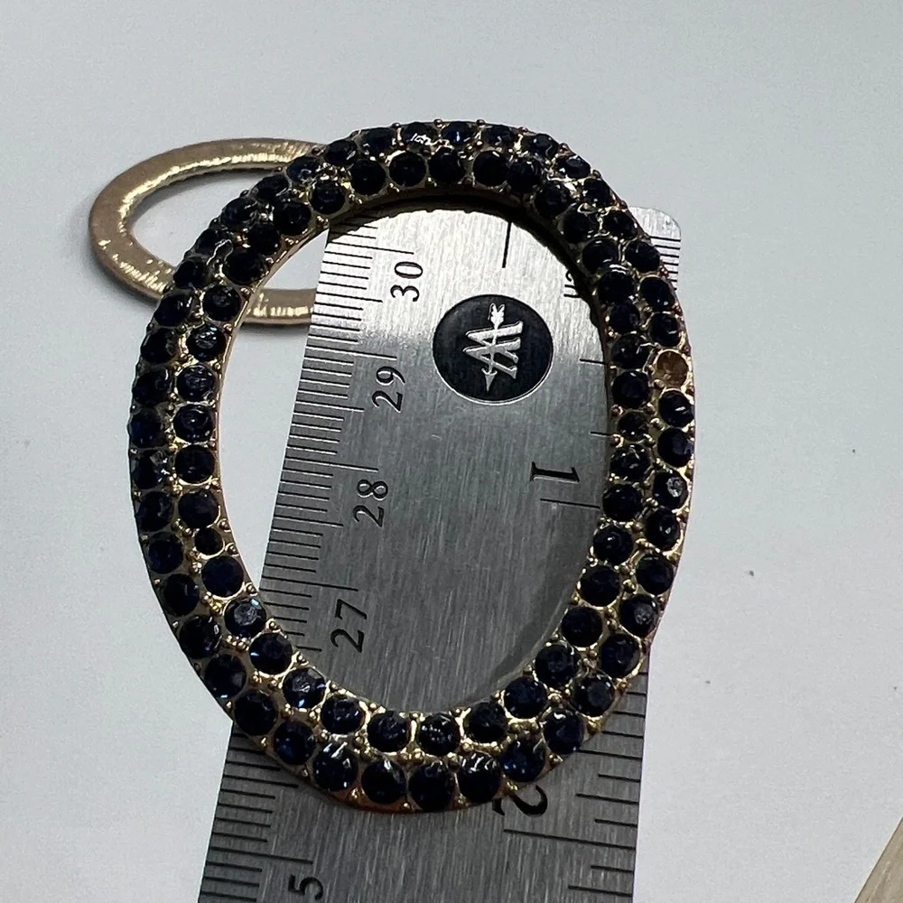 Large Oval Goldtone Navy Blue Crystal Encrusted Pierced Earrings